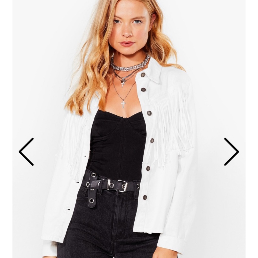 Nasty gal White Denim Fringe Jacket